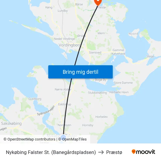 Nykøbing Falster St. (Banegårdspladsen) to Præstø map