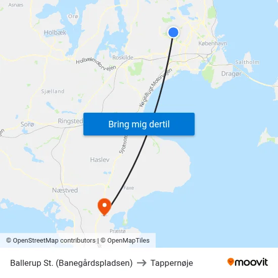 Ballerup St. (Banegårdspladsen) to Tappernøje map