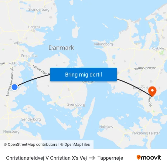 Christiansfeldvej V Christian X's Vej to Tappernøje map