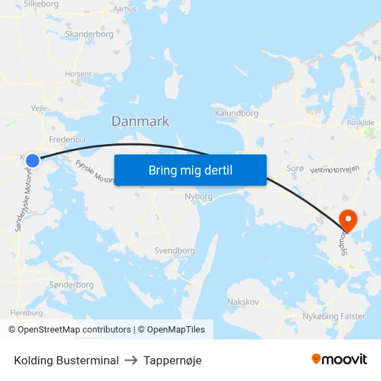Kolding Busterminal to Tappernøje map