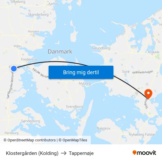 Klostergården (Kolding) to Tappernøje map