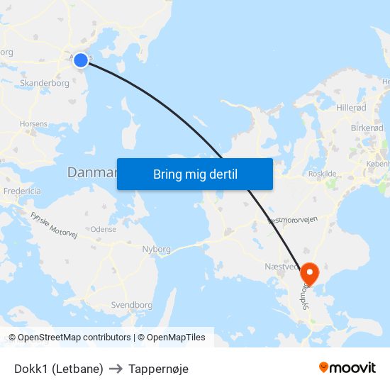 Dokk1 (Letbane) to Tappernøje map