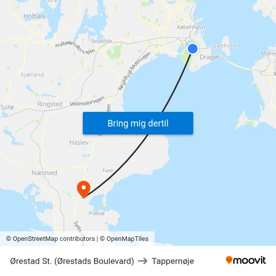 Ørestad St. (Ørestads Boulevard) to Tappernøje map