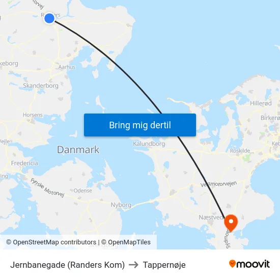 Jernbanegade (Randers Kom) to Tappernøje map