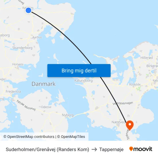 Suderholmen/Grenåvej (Randers Kom) to Tappernøje map
