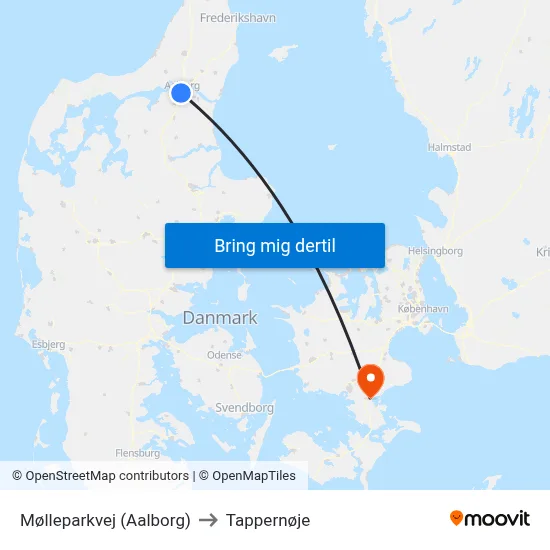 Mølleparkvej (Aalborg) to Tappernøje map