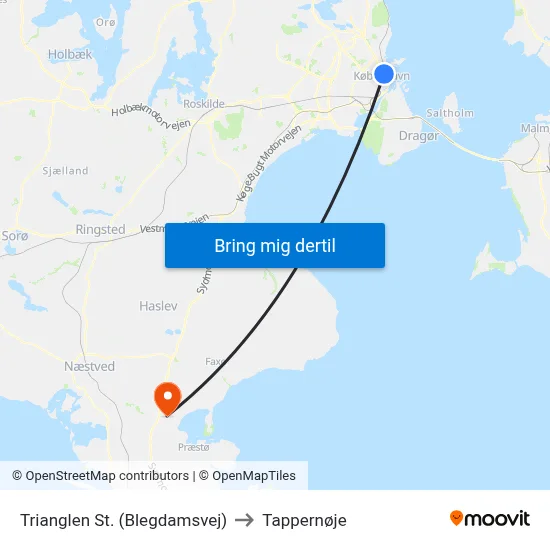 Trianglen St. (Blegdamsvej) to Tappernøje map