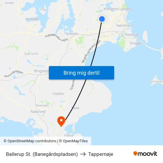Ballerup St. (Banegårdspladsen) to Tappernøje map