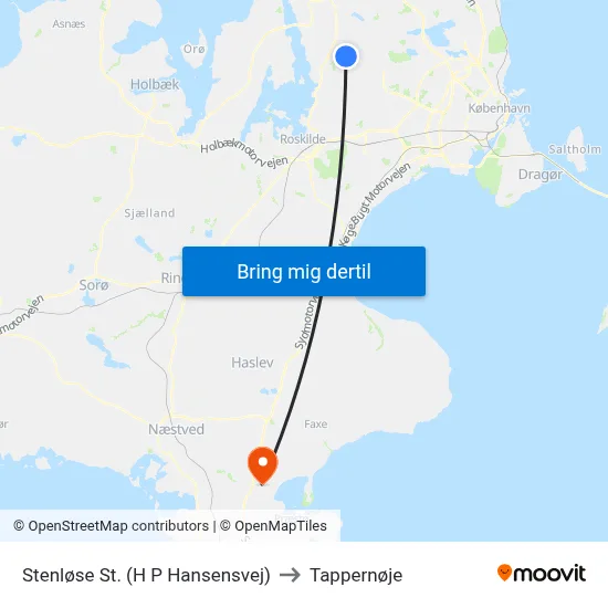 Stenløse St. (H P Hansensvej) to Tappernøje map