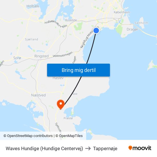Waves Hundige (Hundige Centervej) to Tappernøje map