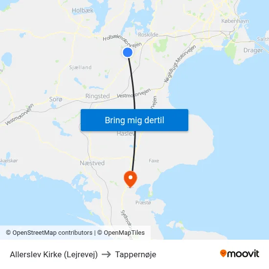 Allerslev Kirke (Lejrevej) to Tappernøje map