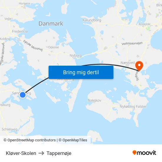 Kløver-Skolen to Tappernøje map