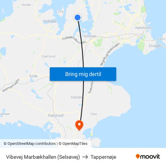 Vibevej Marbækhallen (Selsøvej) to Tappernøje map