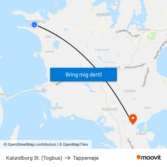 Kalundborg St. (Togbus) to Tappernøje map