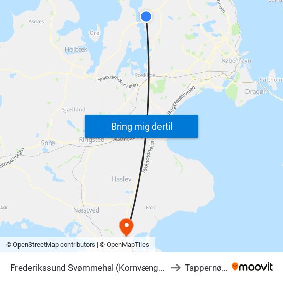 Frederikssund Svømmehal (Kornvænget) to Tappernøje map