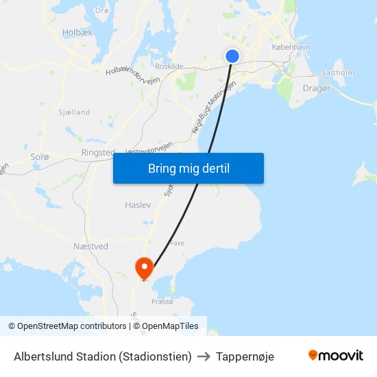 Albertslund Stadion (Stadionstien) to Tappernøje map