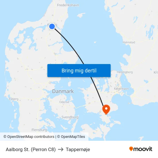 Aalborg St. (Perron C8) to Tappernøje map