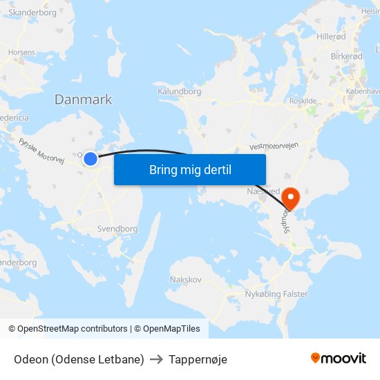 Odeon (Odense Letbane) to Tappernøje map