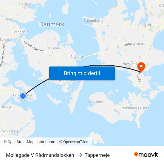 Møllegade V Rådmandsløkken to Tappernøje map