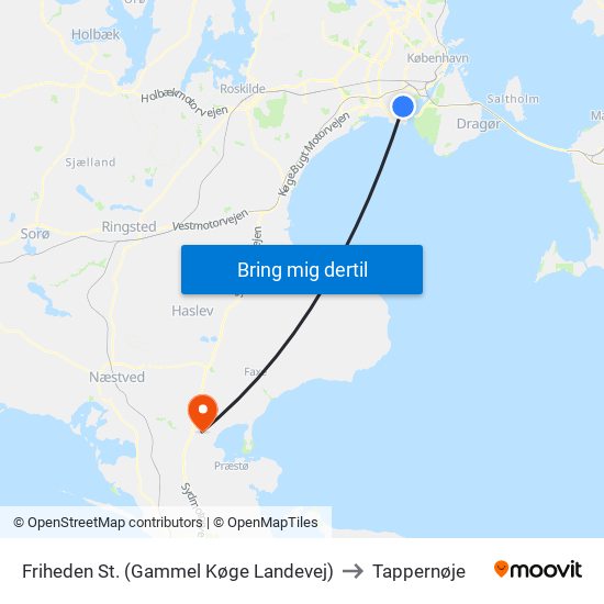 Friheden St. (Gammel Køge Landevej) to Tappernøje map