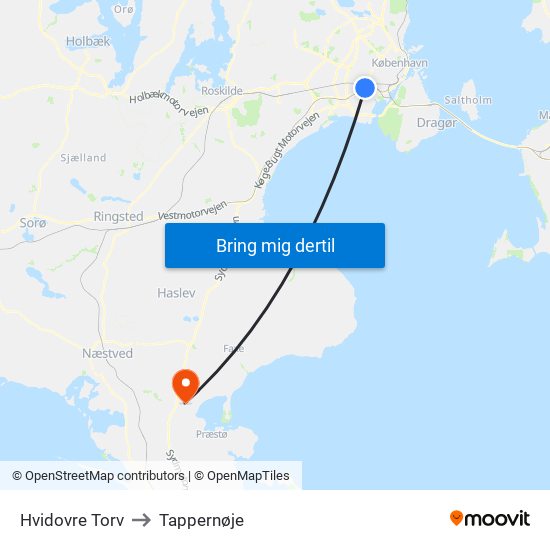 Hvidovre Torv to Tappernøje map