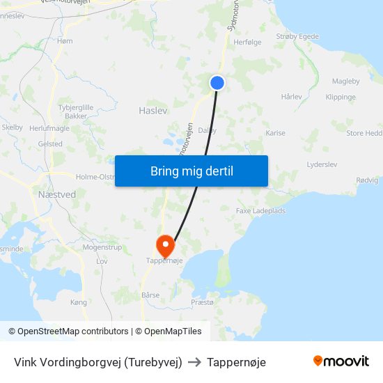 Vink Vordingborgvej (Turebyvej) to Tappernøje map