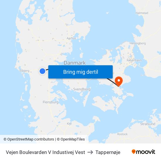 Vejen Boulevarden V Industivej Vest to Tappernøje map