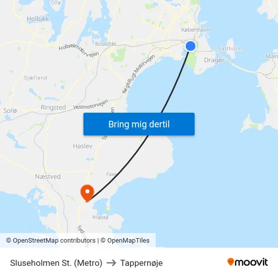Sluseholmen St. (Metro) to Tappernøje map