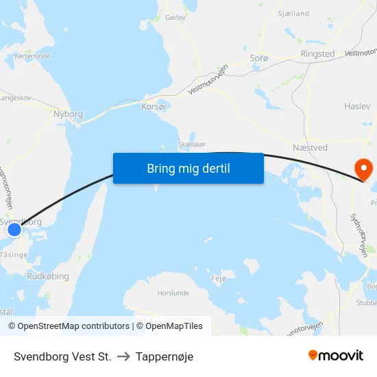 Svendborg Vest St. to Tappernøje map