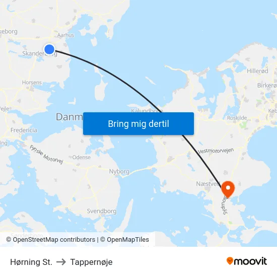 Hørning St. to Tappernøje map