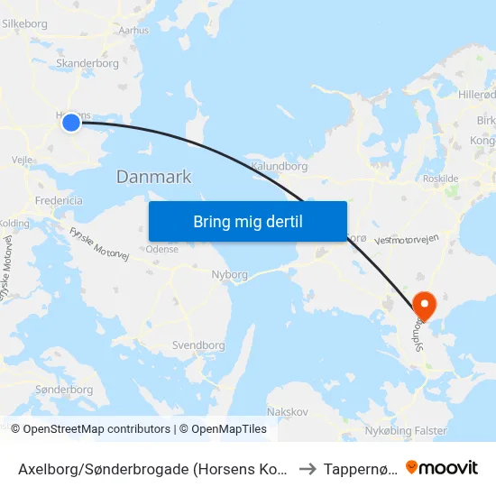 Axelborg/Sønderbrogade (Horsens Kom) to Tappernøje map