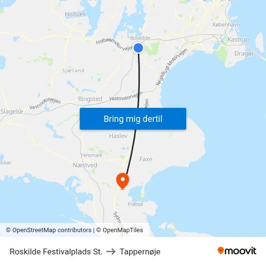 Roskilde Festivalplads St. to Tappernøje map