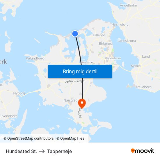 Hundested St. to Tappernøje map