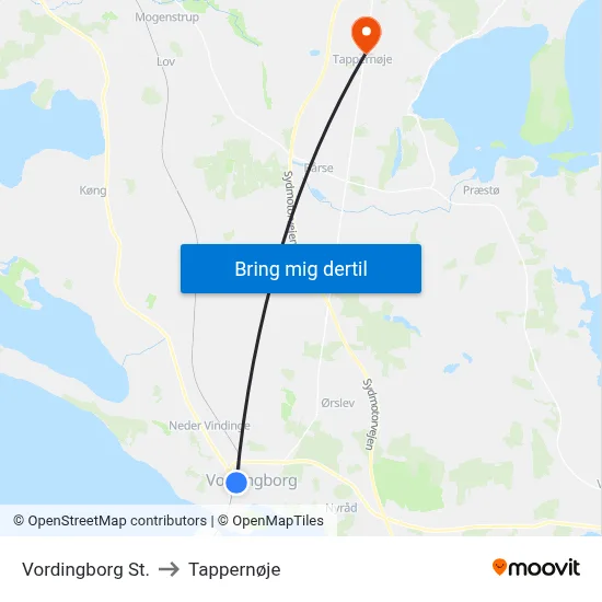 Vordingborg St. to Tappernøje map