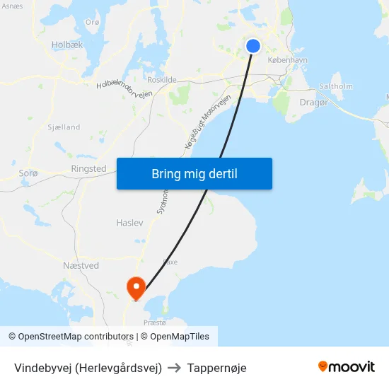Vindebyvej (Herlevgårdsvej) to Tappernøje map