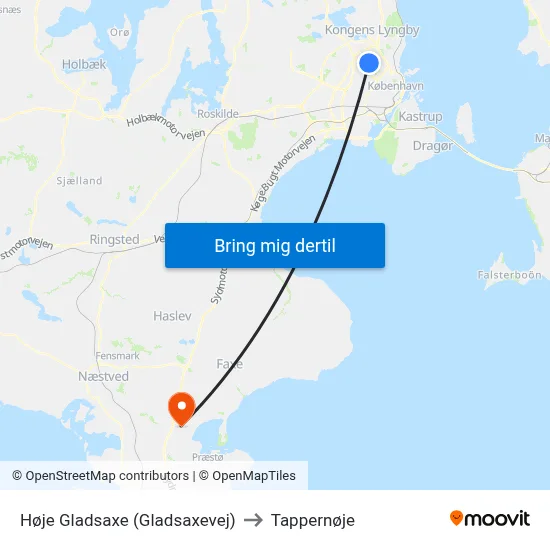Høje Gladsaxe (Gladsaxevej) to Tappernøje map