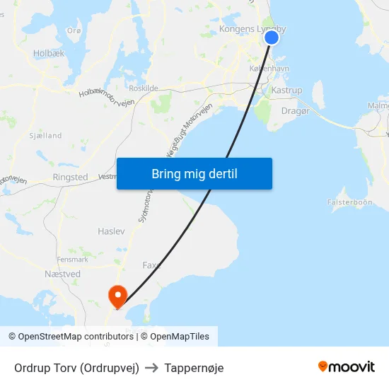 Ordrup Torv (Ordrupvej) to Tappernøje map