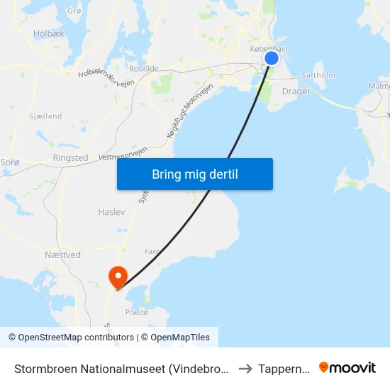Stormbroen Nationalmuseet (Vindebrogade) to Tappernøje map