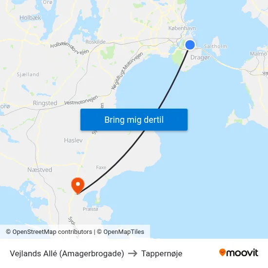 Vejlands Allé (Amagerbrogade) to Tappernøje map