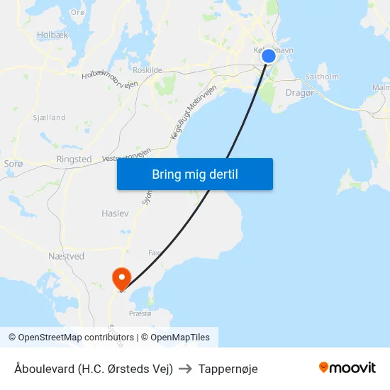 Åboulevard (H.C. Ørsteds Vej) to Tappernøje map