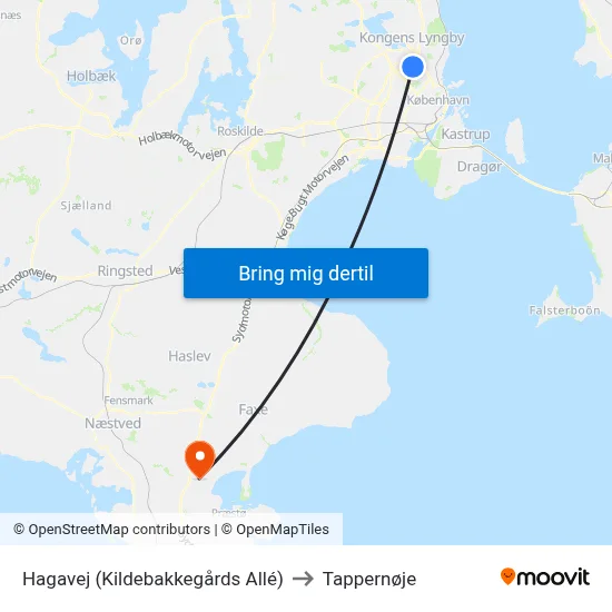 Hagavej (Kildebakkegårds Allé) to Tappernøje map