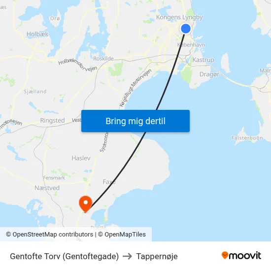Gentofte Torv (Gentoftegade) to Tappernøje map