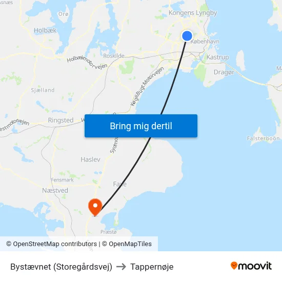 Bystævnet (Storegårdsvej) to Tappernøje map