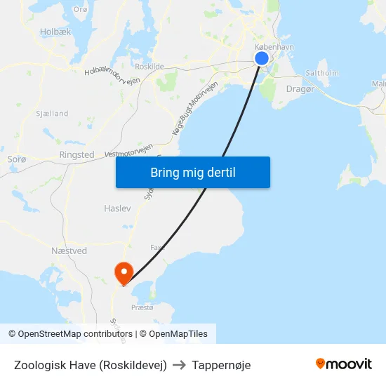 Zoologisk Have (Roskildevej) to Tappernøje map
