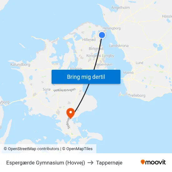 Espergærde Gymnasium (Hovvej) to Tappernøje map