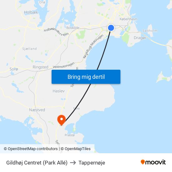 Gildhøj Centret (Park Allé) to Tappernøje map