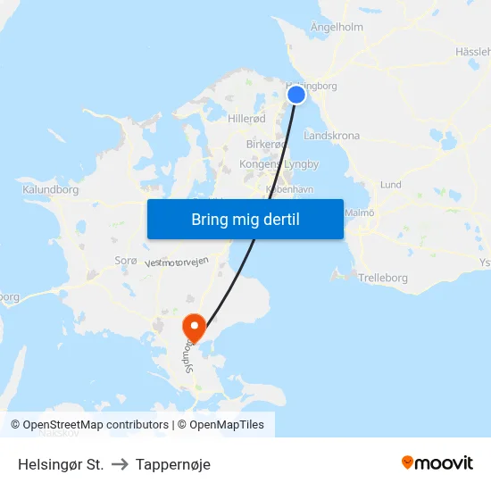 Helsingør St. to Tappernøje map