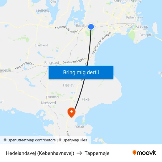 Hedelandsvej (Københavnsvej) to Tappernøje map