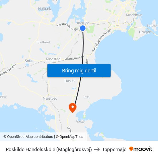 Roskilde Handelsskole (Maglegårdsvej) to Tappernøje map