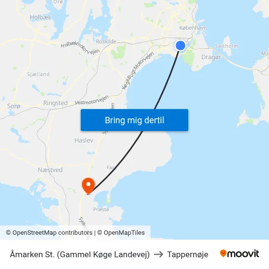 Åmarken St. (Gammel Køge Landevej) to Tappernøje map